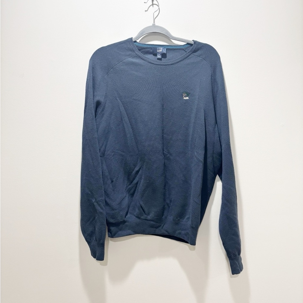 Dunhill Links Wool Navy Crewneck Sweater Embroidered Logo Size XL